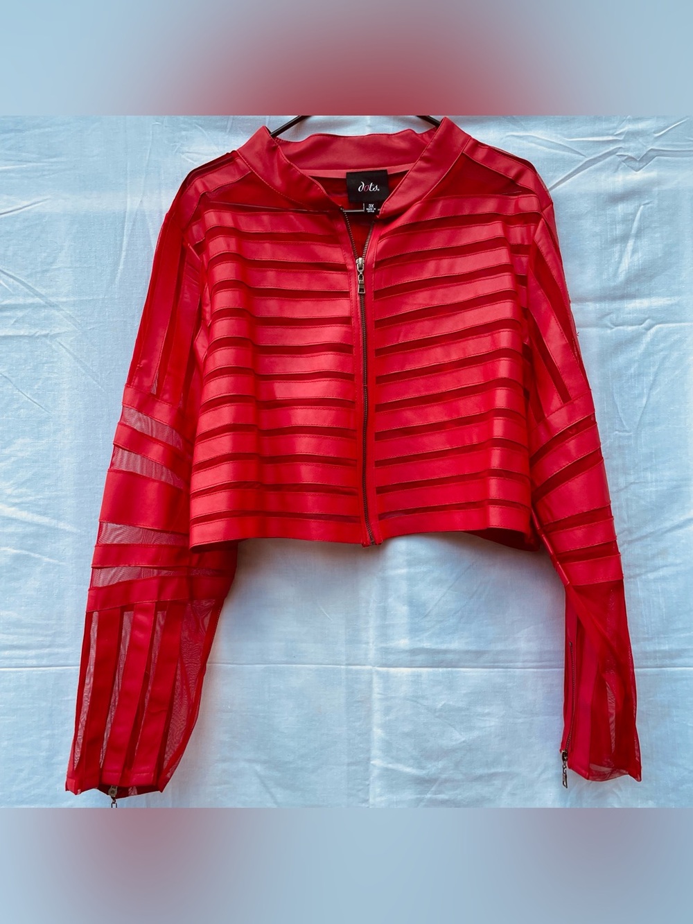 Womens Dots Red Mesh Zip Up Crop Top Jacket 3X Clubwear Party Layer